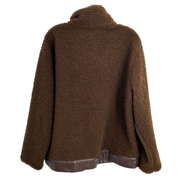 Bloomchic PU Leather Patchwork Metal Detail Brown Teddy Jacket Size 14/16 - Picture 3 of 15